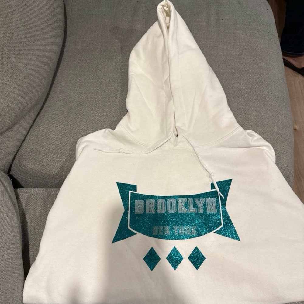 Gildan White Crewneck Sweater with Teal Graphic